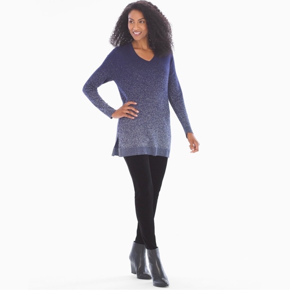 Soma Lurex V-Neck Sweater Tunic Galaxy Blue Silver Sparkles Long Sleeve Medium - Picture 9 of 9